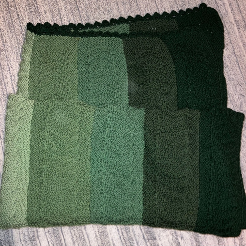 Hand Crochet Green Ombre Afghan Knit Throw‎ Blanket 4x6’